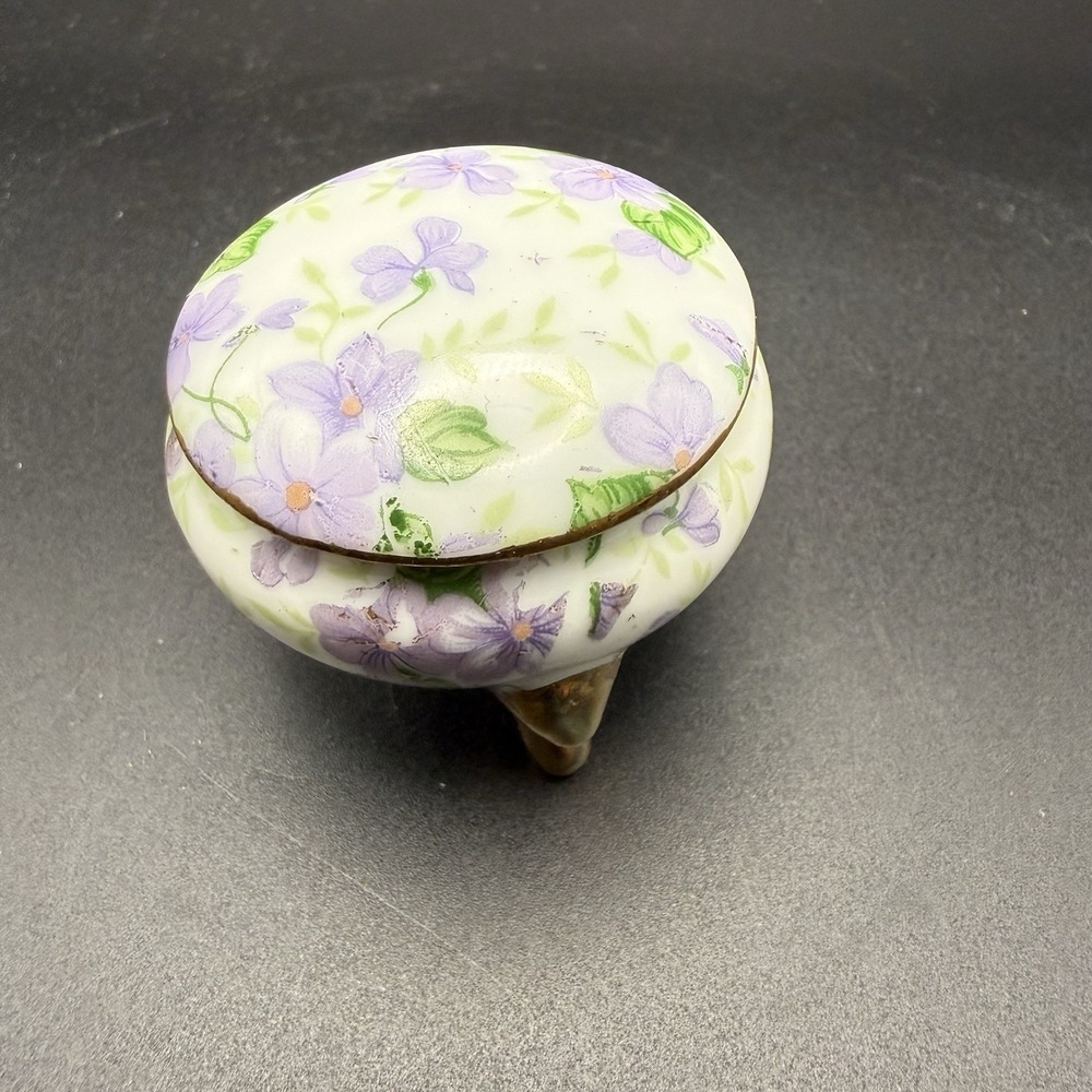 Vintage Lefton "Violet Chintz" Porcelain Trinket Box #1239 Mid-Century Japan